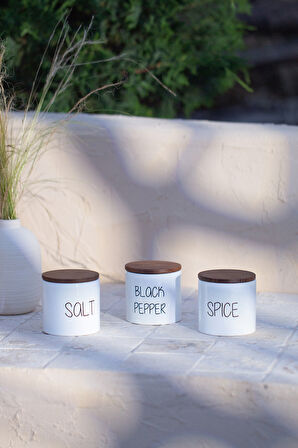 Nero Seramik Ahşap Kapaklı 3'lü Baharatlık Seti 345 cc