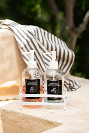 Black Beyaz Metal Kare Stantlı 2'li Sıvı Sabunluk Seti 420 cc