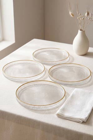 Splendid Gold Cam 4'lü Pasta Tabağı Seti 21 cm  