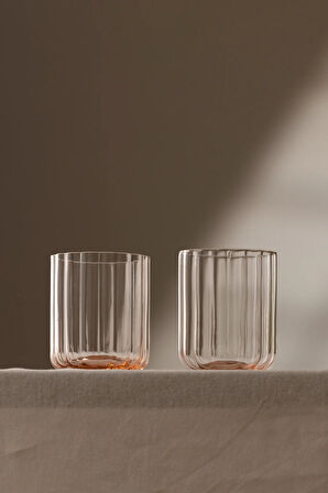 Flower El Yapımı Kendinden Renkli 2'li Su Bardağı Seti Pembe 450 cc