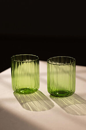 Flower El Yapımı Kendinden Renkli 2'li Su Bardağı Seti Yeşil 450 cc