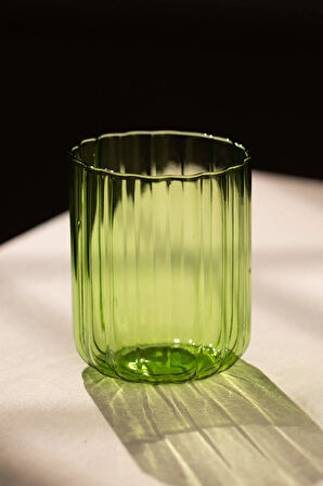 Flower El Yapımı Kendinden Renkli 2'li Su Bardağı Seti Yeşil 450 cc