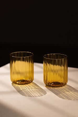 Flower El Yapımı Kendinden Renkli 2'li Su Bardağı Seti Amber 450 cc