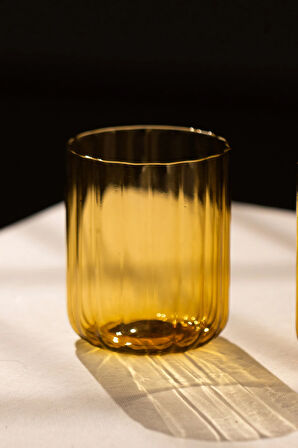 Flower El Yapımı Kendinden Renkli 2'li Su Bardağı Seti Amber 450 cc