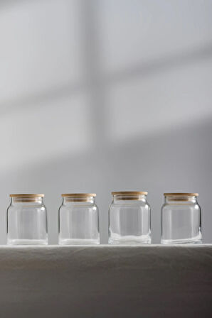 Pure Bambu Kapaklı 4'lü Cam Kavanoz Seti 290 cc