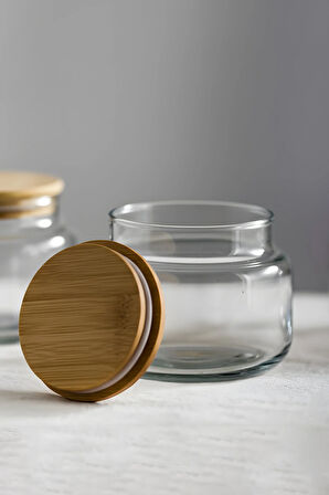 Basic Bambu Kapaklı 4'lü Cam Kavanoz Seti 350 cc