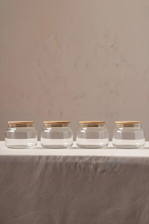 Basic Bambu Kapaklı 4'lü Cam Kavanoz Seti 350 cc