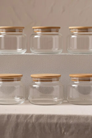 Basic Bambu Kapaklı 6'lı Cam Kavanoz Seti 350 cc