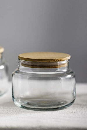 Basic Bambu Kapaklı 12'li Cam Kavanoz Seti 350 cc