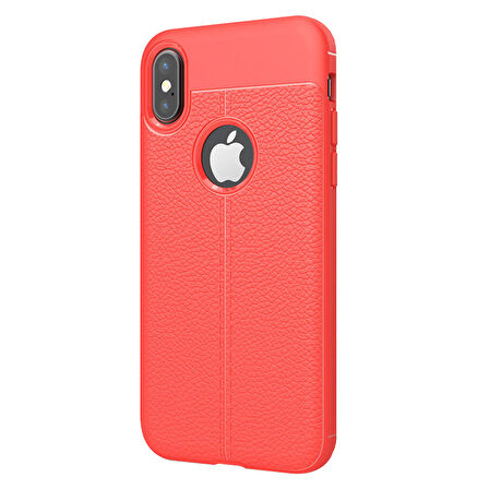 Microsonic Apple iPhone XS (5.8'') Kılıf Deri Dokulu Silikon Kırmızı