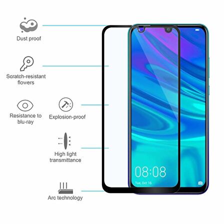Microsonic Huawei P Smart 2019 Tam Kaplayan Temperli Cam Ekran koruyucu Siyah