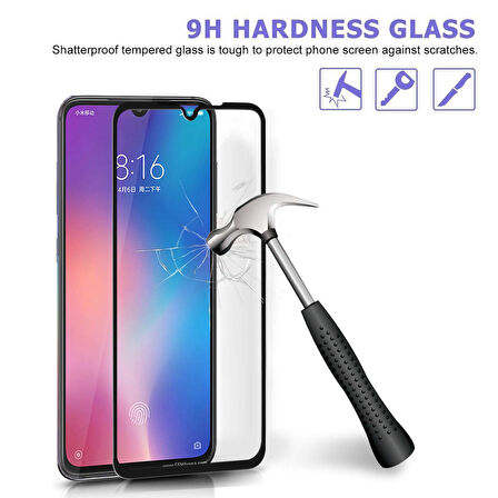 Microsonic Xiaomi Mi 9 Tam Kaplayan Temperli Cam Ekran koruyucu Siyah