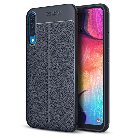 Microsonic Samsung Galaxy A50 Kılıf Deri Dokulu Silikon Lacivert