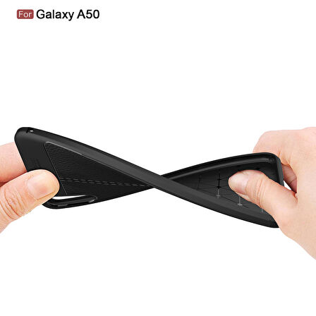 Microsonic Samsung Galaxy A50 Kılıf Deri Dokulu Silikon Lacivert