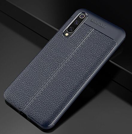 Microsonic Xiaomi Mi 9 Kılıf Deri Dokulu Silikon Lacivert