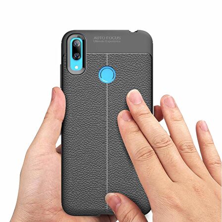 Microsonic Huawei Y7 Prime 2019 Kılıf Deri Dokulu Silikon Siyah