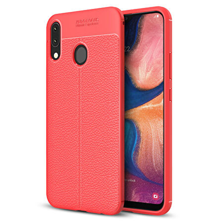 Microsonic Samsung Galaxy A20 Kılıf Deri Dokulu Silikon Kırmızı