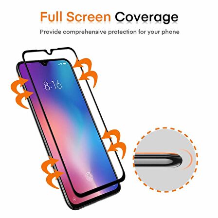 Microsonic Xiaomi Mi 9 SE Tam Kaplayan Temperli Cam Ekran koruyucu Siyah