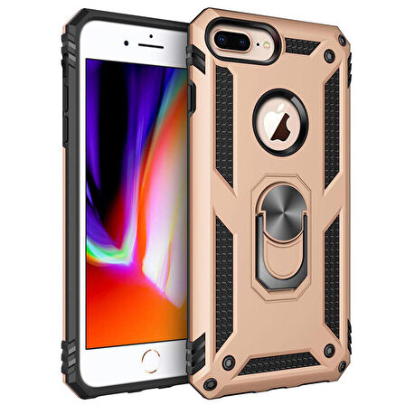 Microsonic Apple iPhone 8 Plus Kılıf Military Ring Holder Gold