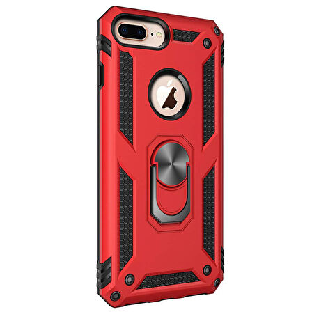 Microsonic Apple iPhone 8 Plus Kılıf Military Ring Holder Kırmızı