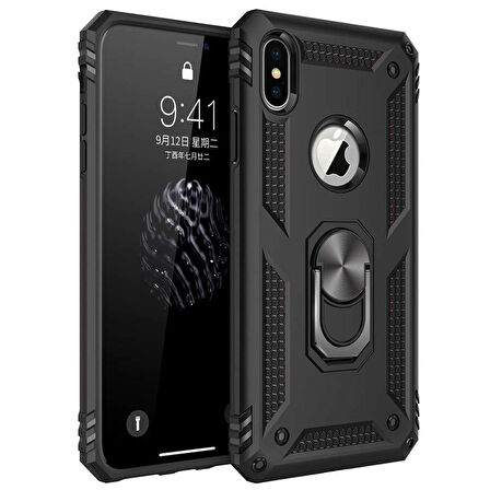 Microsonic Apple iPhone XS Kılıf Military Ring Holder Siyah