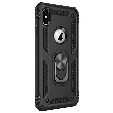 Microsonic Apple iPhone XS Kılıf Military Ring Holder Siyah