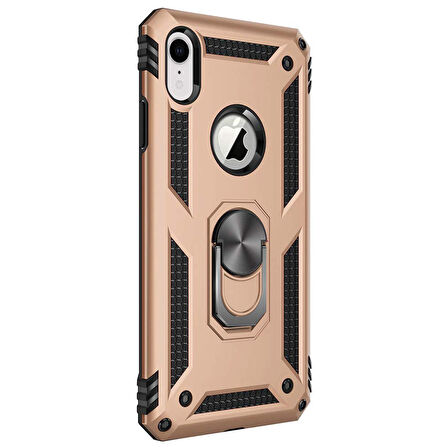 Microsonic Apple iPhone XR Kılıf Military Ring Holder Gold