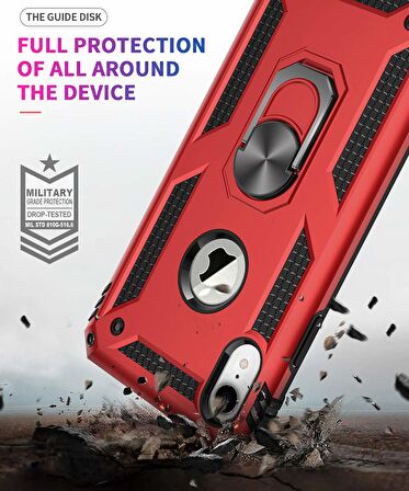 Microsonic Apple iPhone XR Kılıf Military Ring Holder Kırmızı