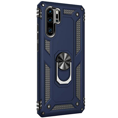Microsonic Huawei P30 Pro Kılıf Military Ring Holder Lacivert