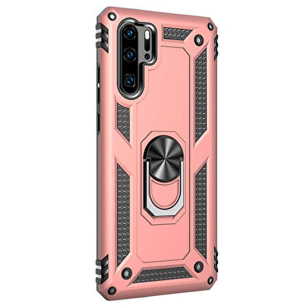 Microsonic Huawei P30 Pro Kılıf Military Ring Holder Rose Gold
