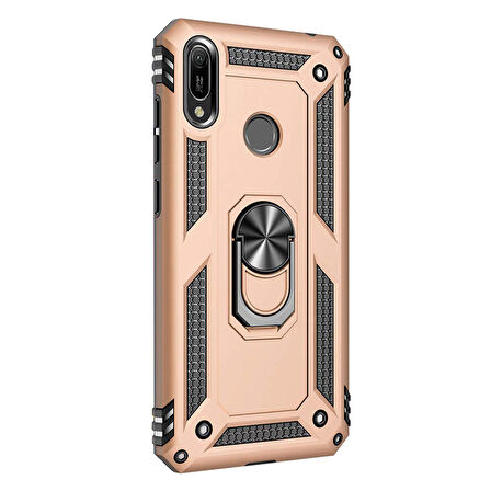 Microsonic Huawei Y6 2019 Kılıf Military Ring Holder Gold