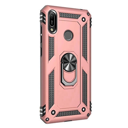 Microsonic Huawei Y6 2019 Kılıf Military Ring Holder Rose Gold