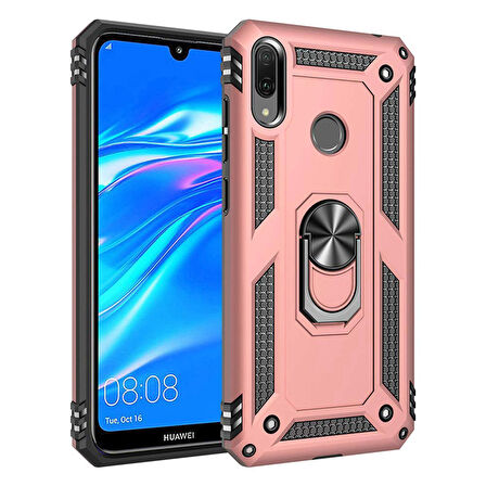 Microsonic Huawei Y7 2019 Kılıf Military Ring Holder Rose Gold