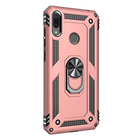 Microsonic Huawei Y7 2019 Kılıf Military Ring Holder Rose Gold
