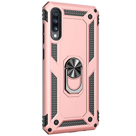 Microsonic Samsung Galaxy A70 Kılıf Military Ring Holder Rose Gold