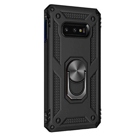 Microsonic Samsung Galaxy S10e Kılıf Military Ring Holder Siyah