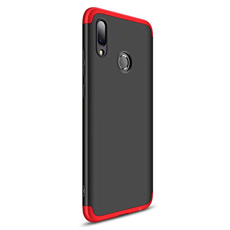Microsonic Huawei Y7 2019 Kılıf Double Dip 360 Protective Siyah Kırmızı