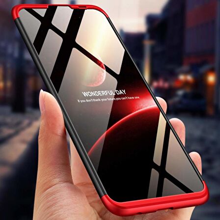 Microsonic Huawei Y7 2019 Kılıf Double Dip 360 Protective Siyah Kırmızı