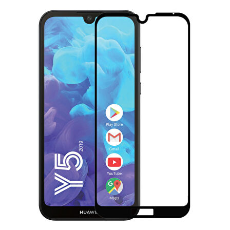 Microsonic Huawei Y5 2019 Tam Kaplayan Temperli Cam Ekran Koruyucu Siyah