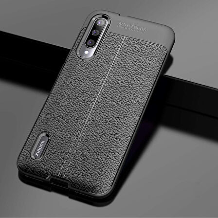 Microsonic Xiaomi Mi A3 Kılıf Deri Dokulu Silikon Siyah