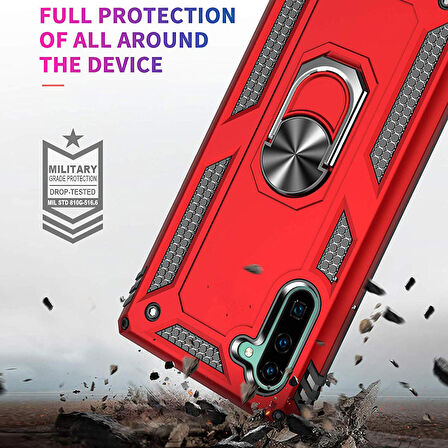 Microsonic Samsung Galaxy Note 10 Kılıf Military Ring Holder Kırmızı