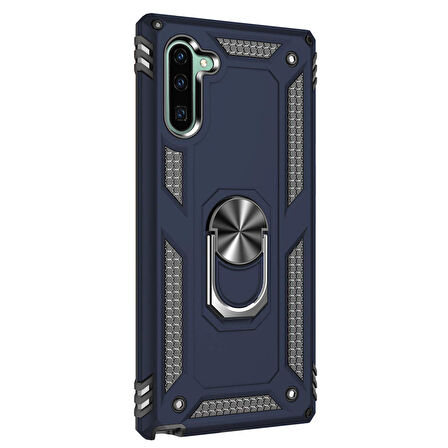Microsonic Samsung Galaxy Note 10 Kılıf Military Ring Holder Lacivert