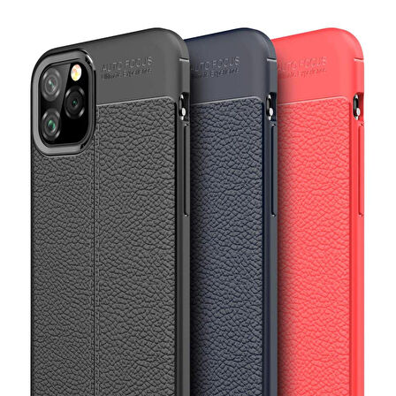 Microsonic Apple iPhone 11 Pro Max (6.5'') Kılıf Deri Dokulu Silikon Lacivert