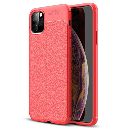 Microsonic Apple iPhone 11 Pro (5.8'') Kılıf Deri Dokulu Silikon Kırmızı