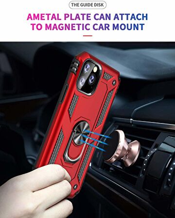 Microsonic Apple iPhone 11 Pro (5.8'') Kılıf Military Ring Holder Kırmızı