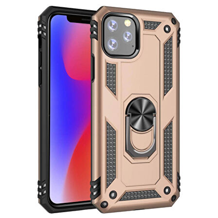 Microsonic Apple iPhone 11 Pro (5.8'') Kılıf Military Ring Holder Gold
