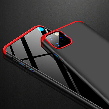 Microsonic Apple iPhone 11 Pro Max (6.5'') Kılıf Double Dip 360 Protective Siyah Kırmızı