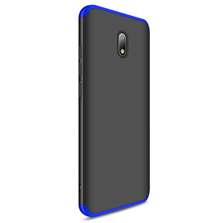 Microsonic Xiaomi Redmi 8A Kılıf Double Dip 360 Protective Siyah Mavi