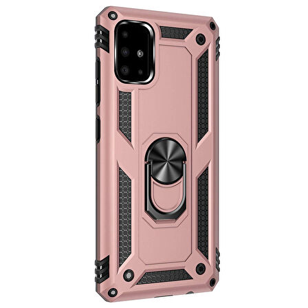 Microsonic Samsung Galaxy A51 Kılıf Military Ring Holder Rose Gold