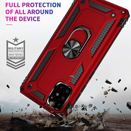 Microsonic Samsung Galaxy A51 Kılıf Military Ring Holder Rose Gold